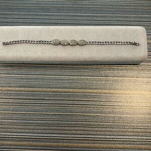 Art Deco sterling marcasite ovals chevron chain 925 silver bracelet